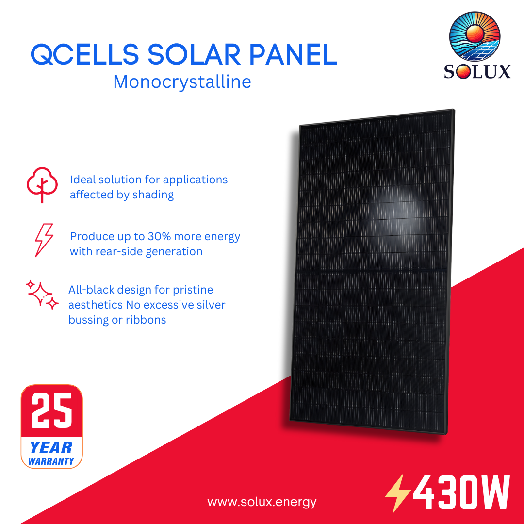 This is an image of Qcells 430W Solar Panel All Black Monocrystalline